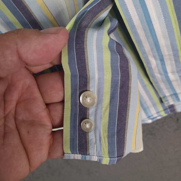 Bachrach Shirt Men's Large Blue White Striped Button Down Long Sleeve - Picture 6 of 12
